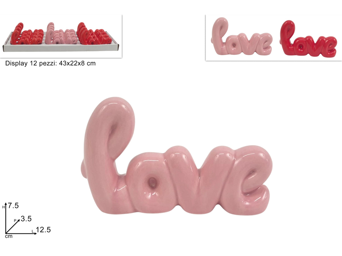 Scritta in ceramica Love 12,5xh.7,5cm, 2 colori assortiti