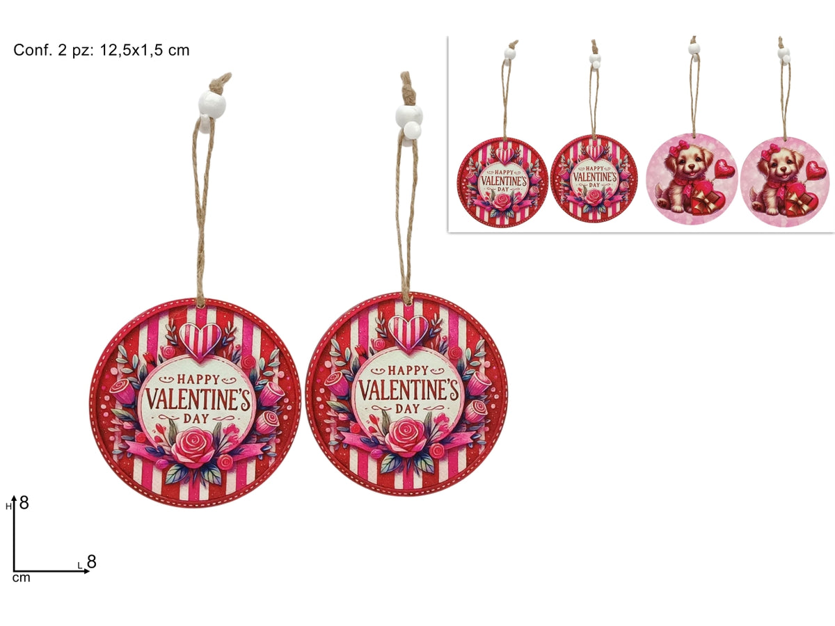 Appendino tondo in legno San Valentino, set 2 pezzi, 2 assortimenti