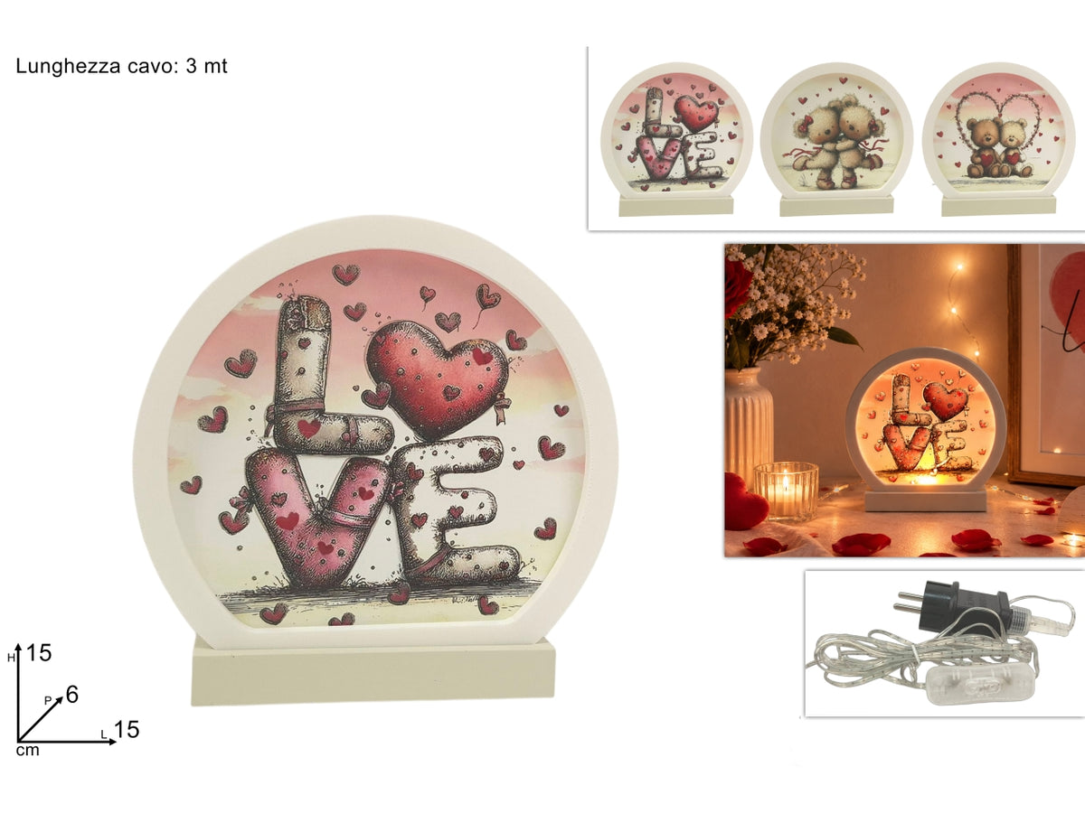 Lampada tonda 15cm san valentino ricaricabile in 3 decori assortite