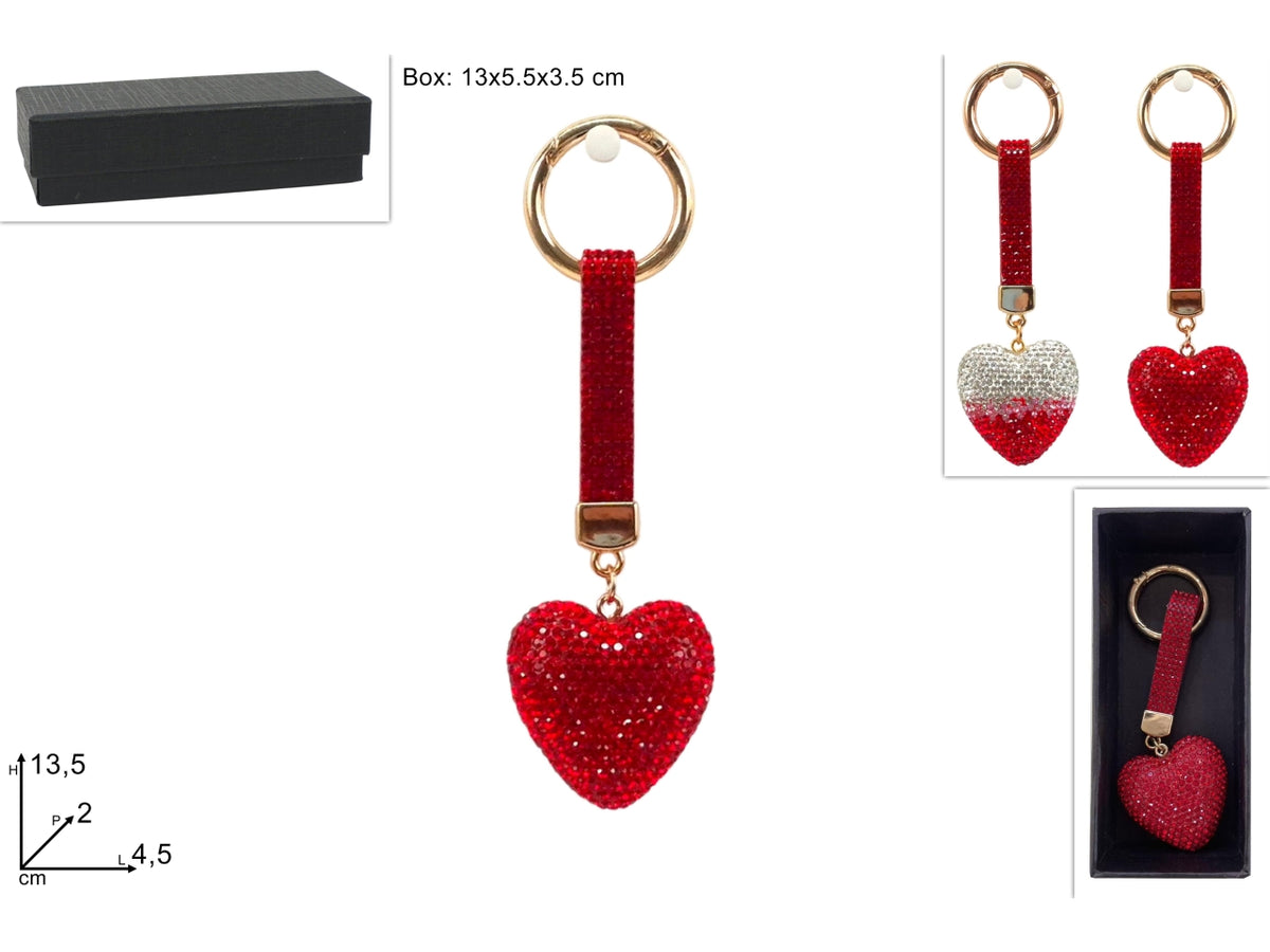 Portachiavi cuore con strass 13,5cm in 2 assortimenti