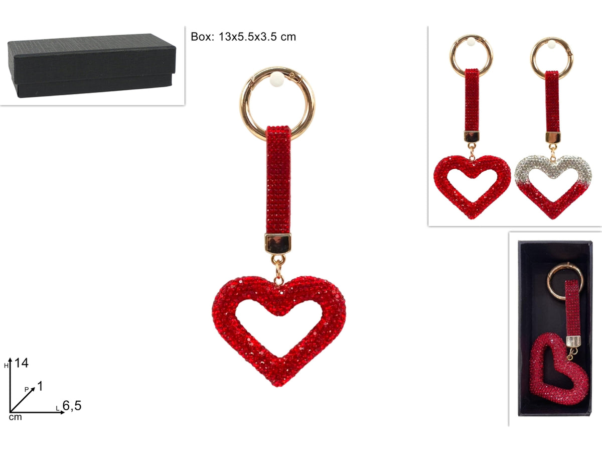 Portachiavi cuore con strass 14cm in 2 assortimenti
