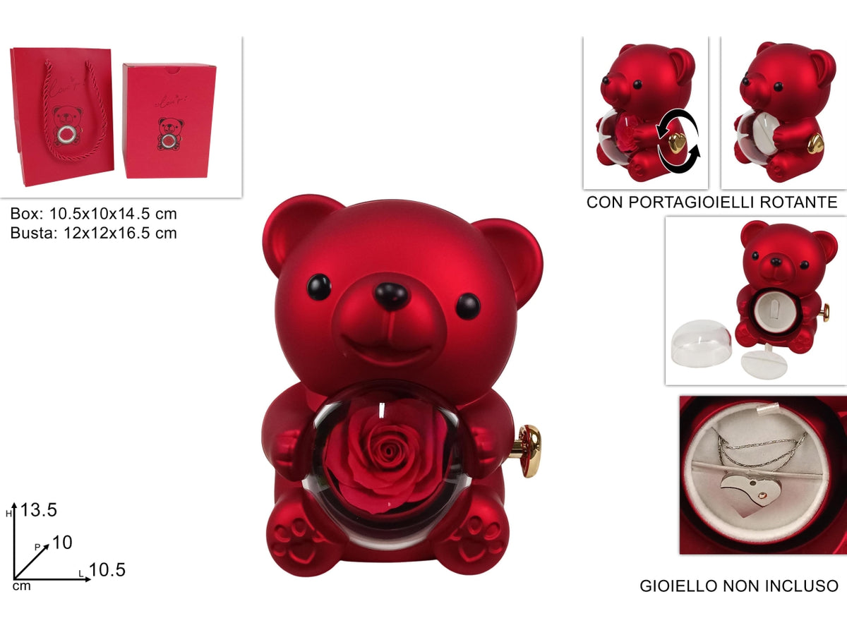 Orsetto 13,5cm con rosa e portagioielli