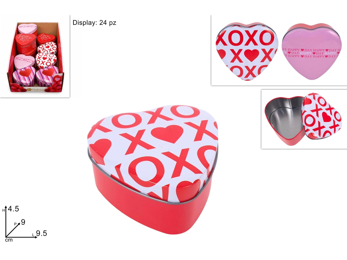 Scatola cuore in metallo 9,5cm, decori assortiti