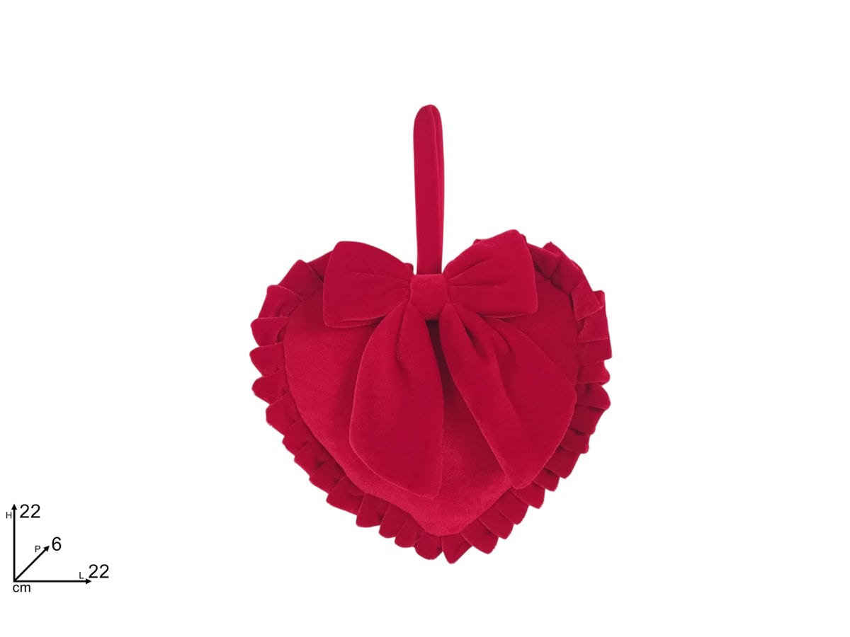 Appendino cuscino cuore 22cm effetto velluto rosso con fiocco