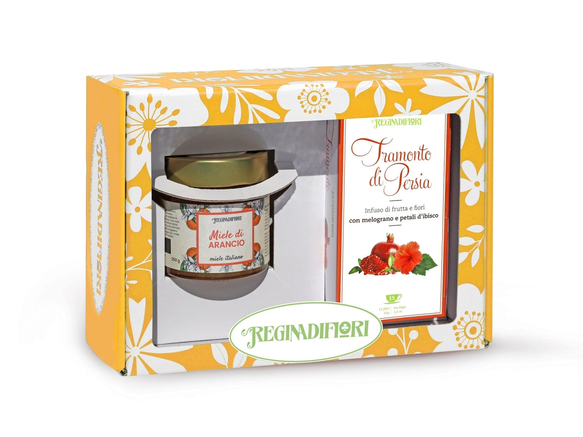 Tisana set regalo miele arancio+tramonto di persia 3gr+250gr 15 filtri