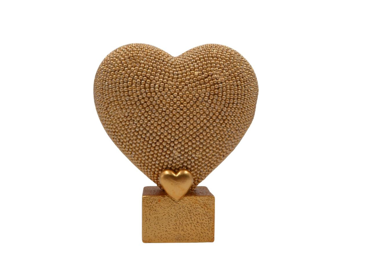 Cuore resina oro su base 12x14cm