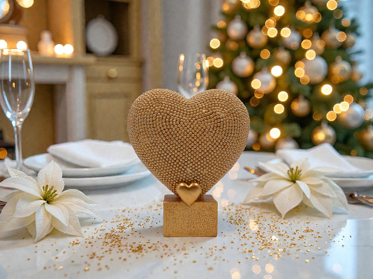 Cuore resina oro su base 12x14cm