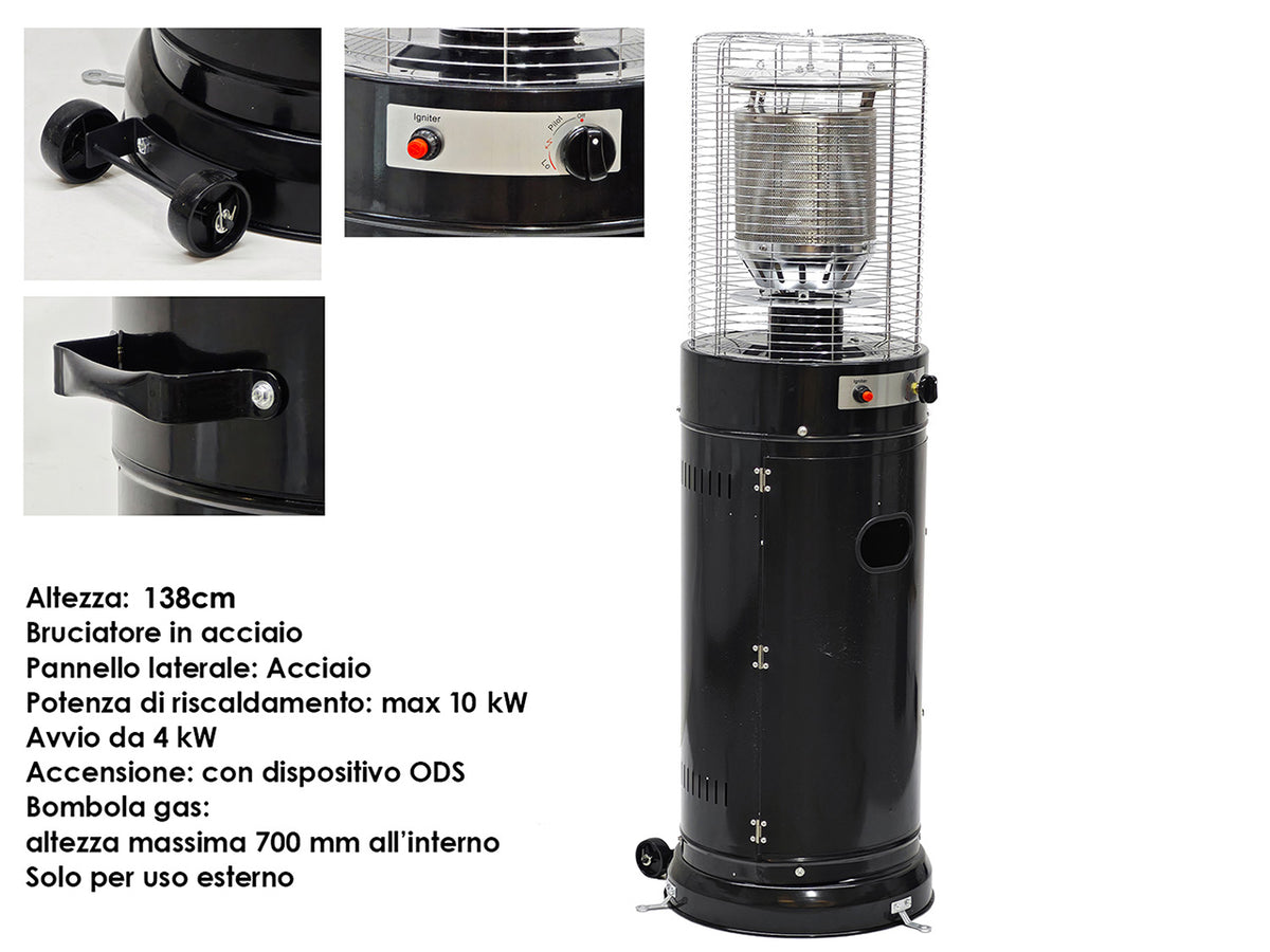 Stufa colonna a gas 10KW nera