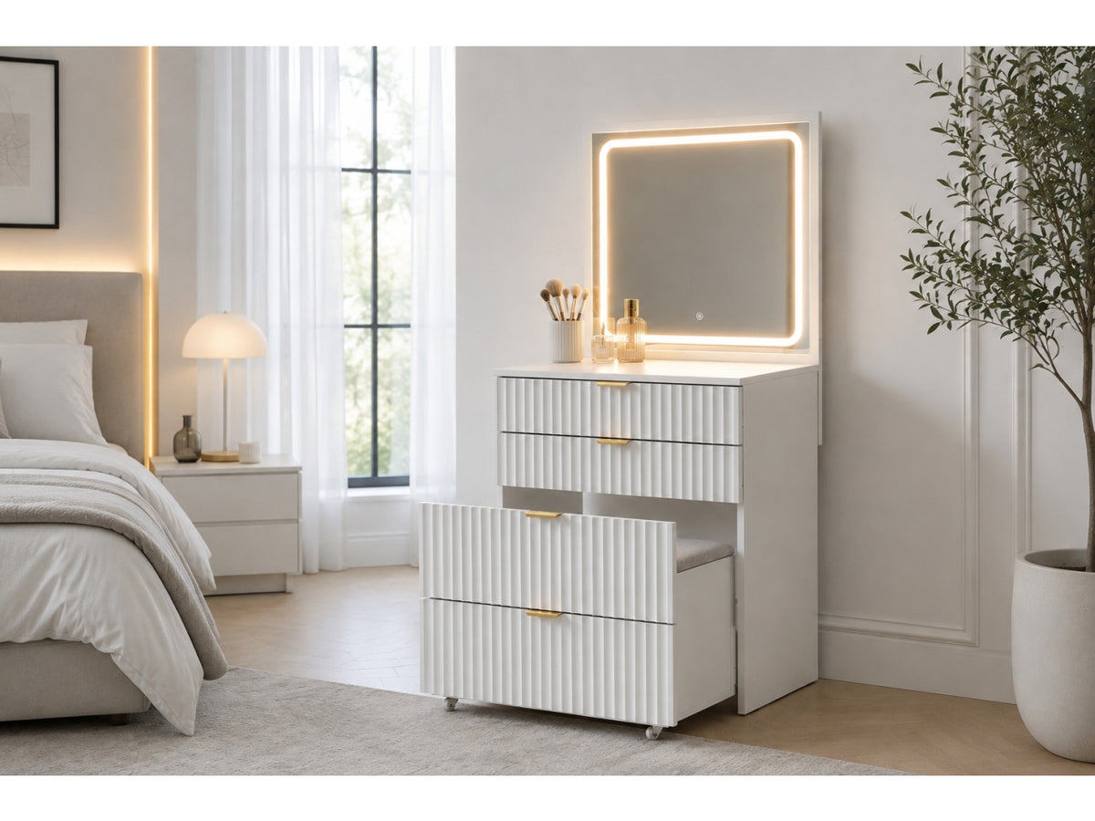 Mobile trucco+sgabello+luce bianco 60x40x80cm