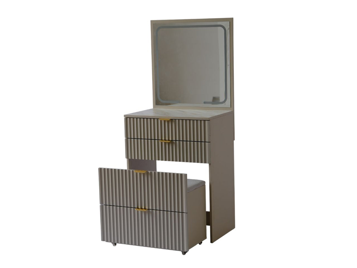 Mobile trucco+sgabello+luce tortora 60x40x80cm