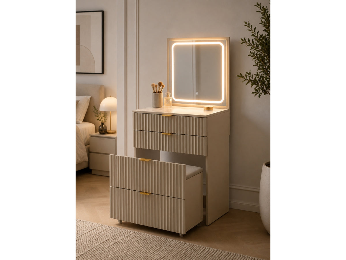 Mobile trucco+sgabello+luce tortora 60x40x80cm