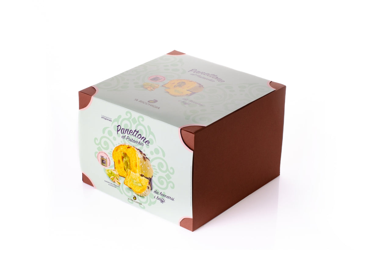 Panettone 750gr al pistacchio e granella con vasetto di crema al pistacchio da 190gr