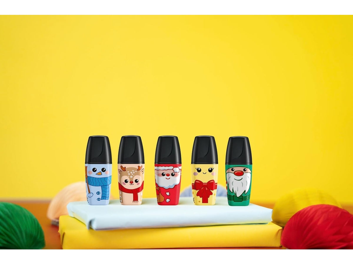 Stabilo Boss 5 mini evidenziatorei Frosty Friends natalizi con 3 bigliettini da colorare e personalizzare