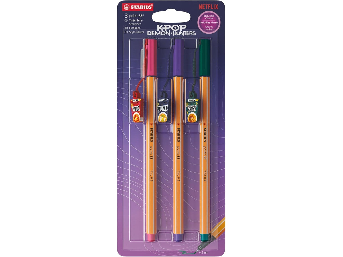 K-pop demon hunters Stabilo point 88, set 3 penne colori assortite con charm