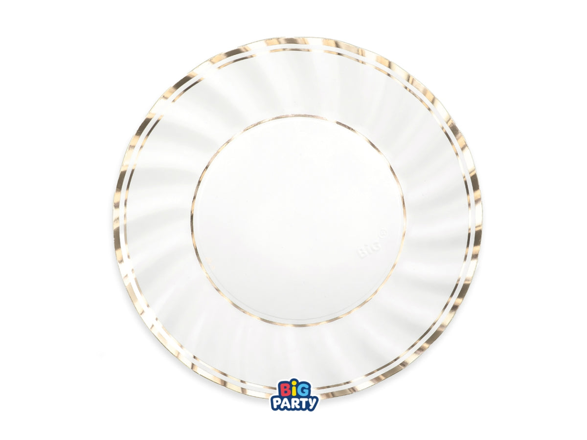 Piatti in carta 25cm Classic Gold Metal bianco con bordino oro in confezione da 6 pezzi