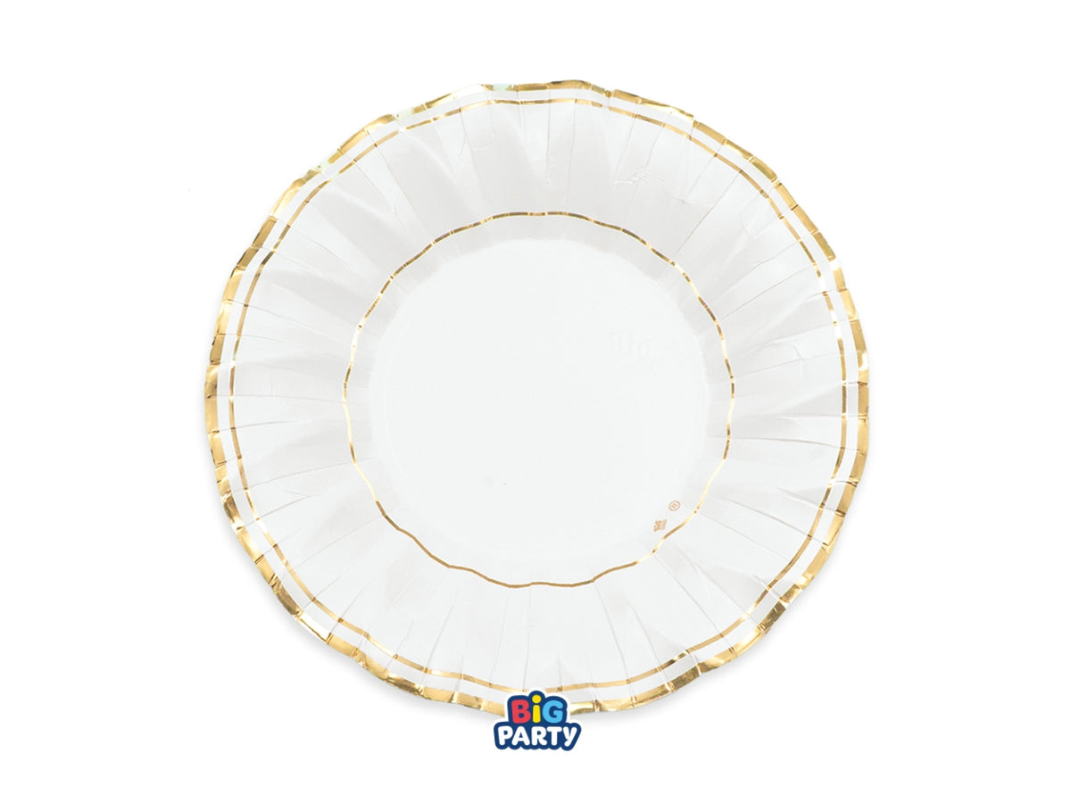 Piatti fondi in carta 24cm Classic Gold Metal bianco con bordino oro in confezione da 6 pezzi