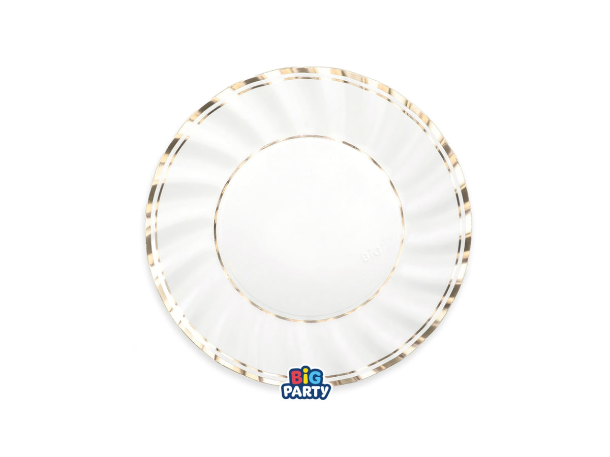 Piatti in carta 20cm Classic Gold Metal bianco con bordino oro in confezione da 6 pezzi