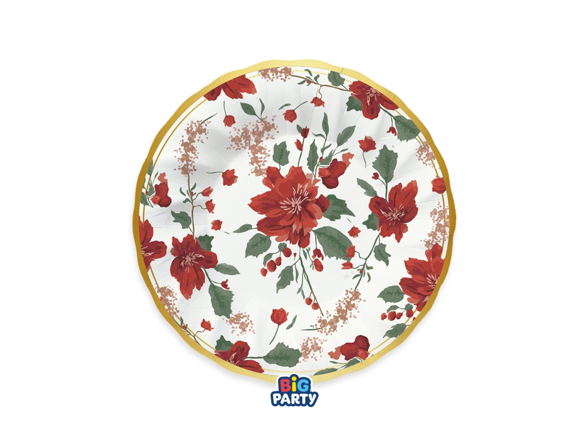 Piatti fondi in carta 24cm Christmas Blossom in confezione da 6 pezzi