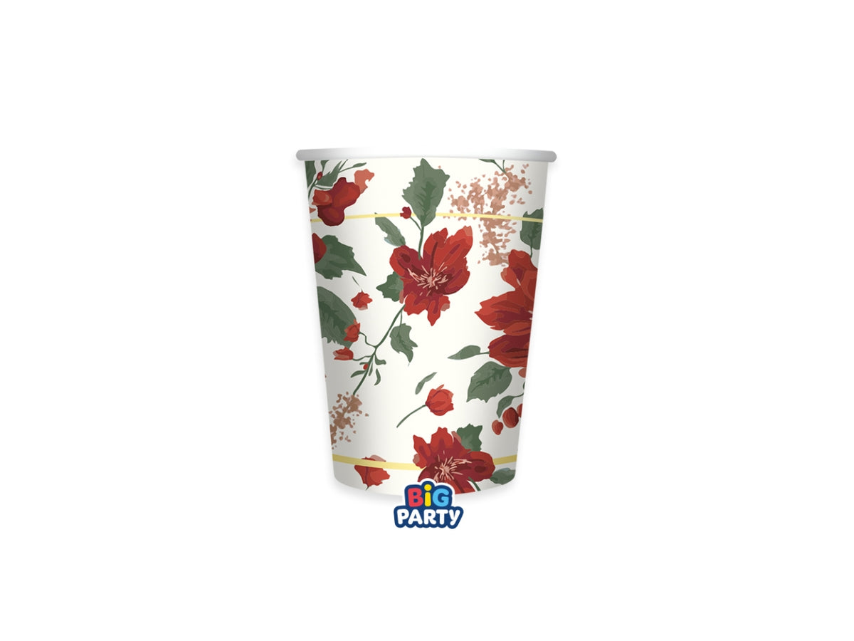 Bicchieri in carta 250cc Christmas Blossom in confezione da 6 pezzi