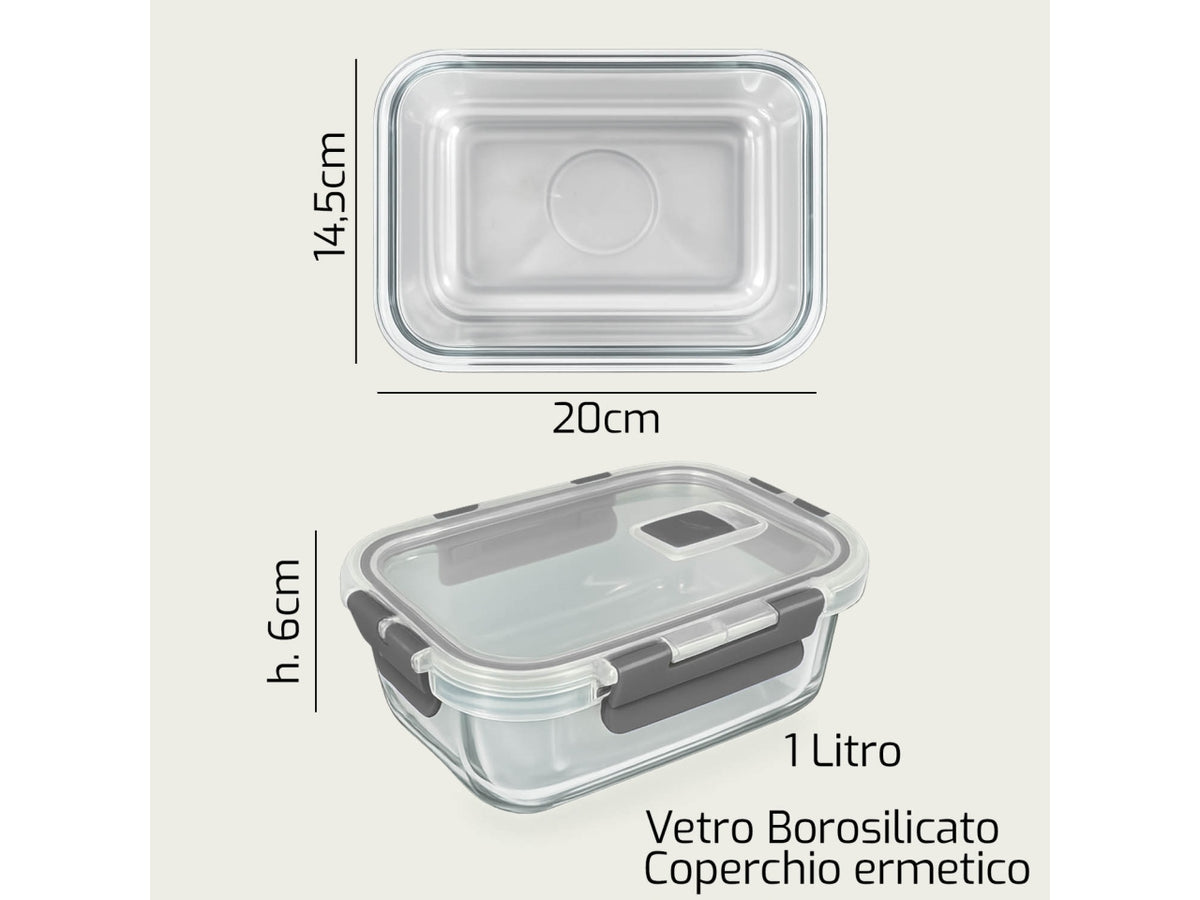 Contenitore vetro 1000ml 20x14,5x6cm