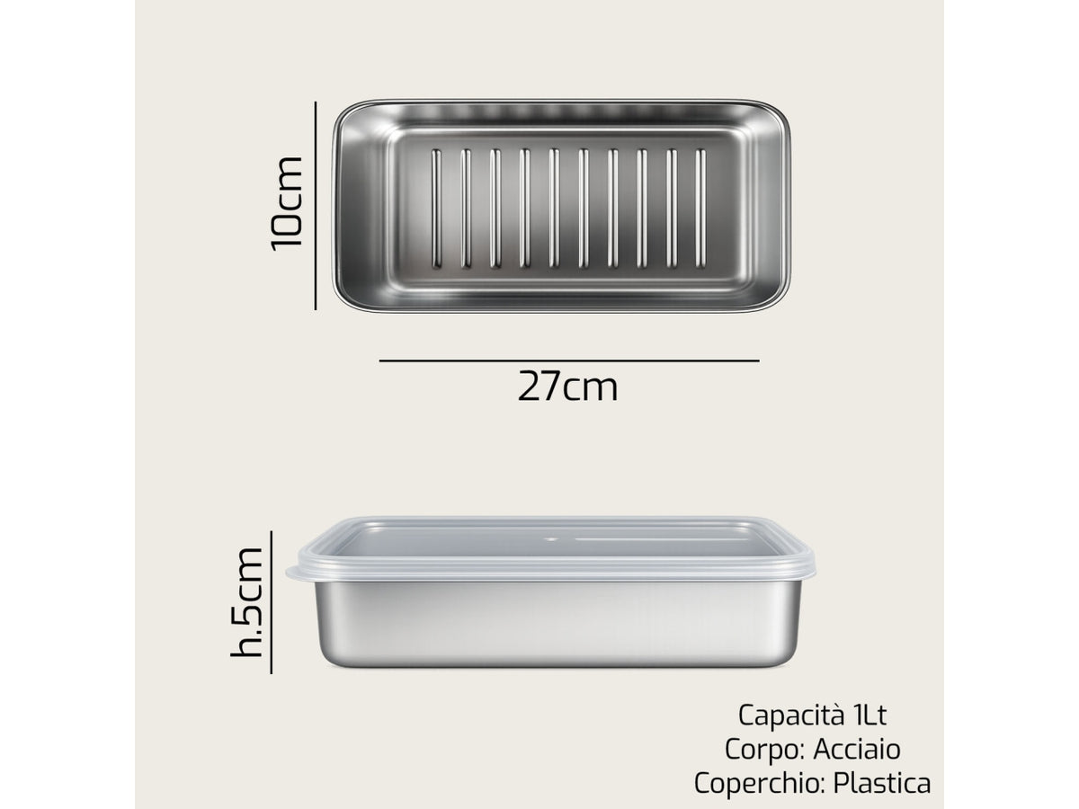 Contenitore in acciaio 27x10 h5 con coperchio