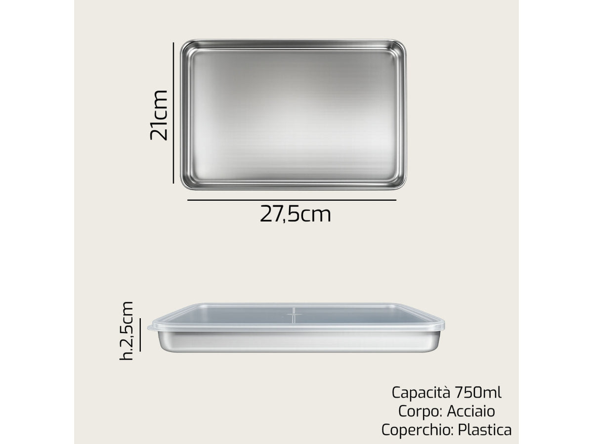 Contenit acciaio 27,5x21 h2,5 con coperchio