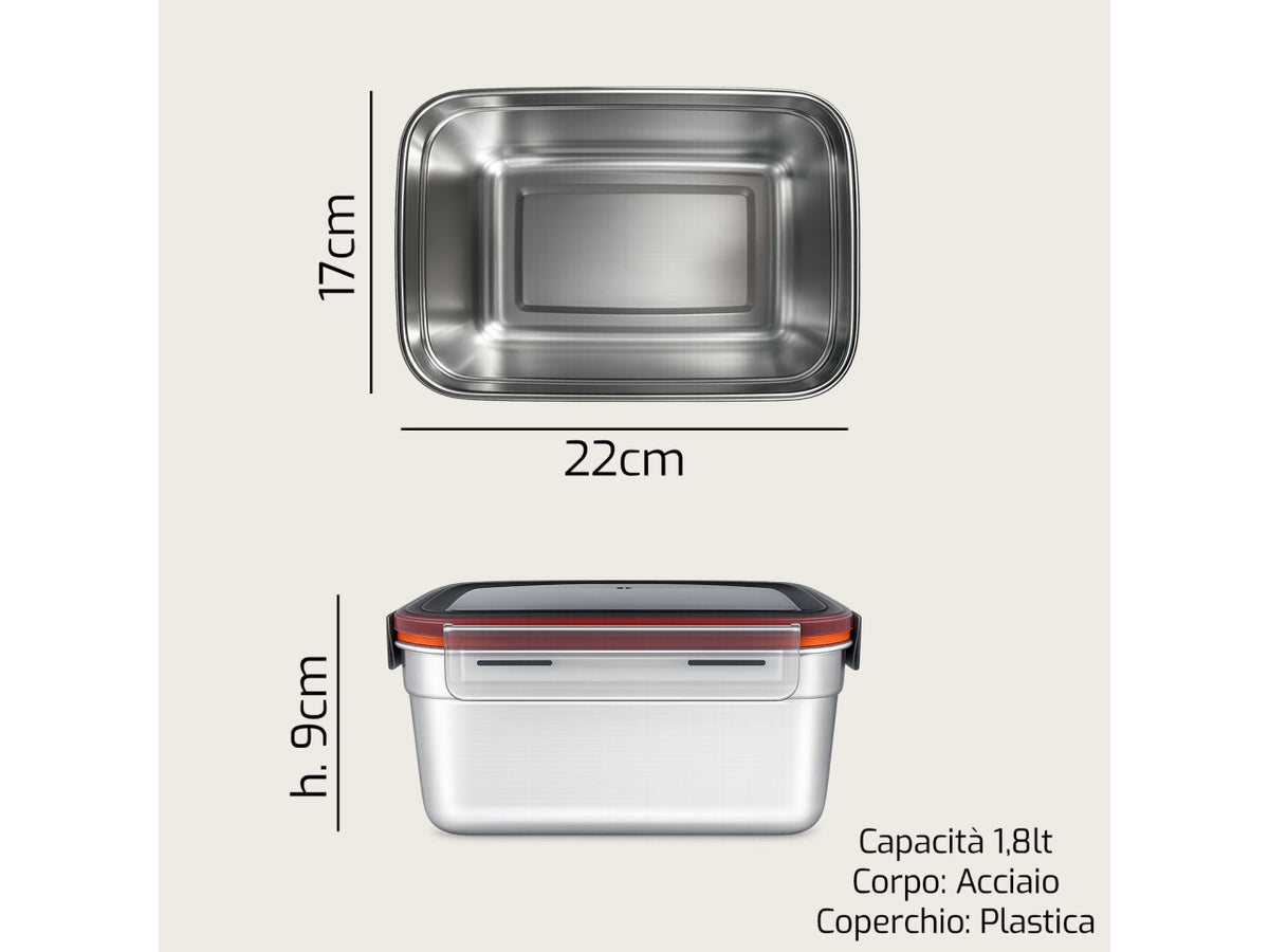 Contenit acciaio 22,5x17,5 h9 con coperchio