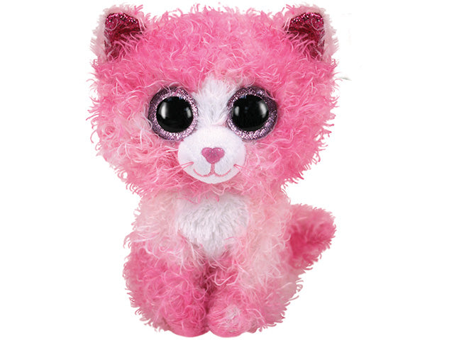 Peluche Ty Beanie Boos Reagan Gatto con orecchie e occhi rosa glitterati rosa e bianco 15 cm