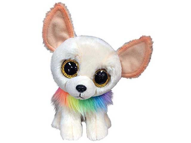 Peluche Ty Beanie Boos Chewey Cane Chihuahua con occhioni dorati glitterati bianco e marrone 15 cm