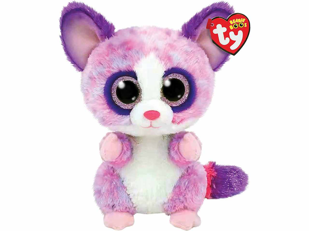 Peluche Ty Beanie Boos Becca Galago Scimmia con occhioni glitterati rosa rosa e viola 15 cm