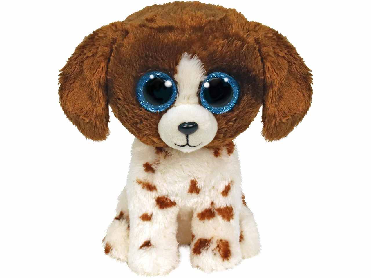 Peluche Ty Beanie Boos Muddle Cane con occhi azzurri glitterati marrone e bianco con macchie 28 cm