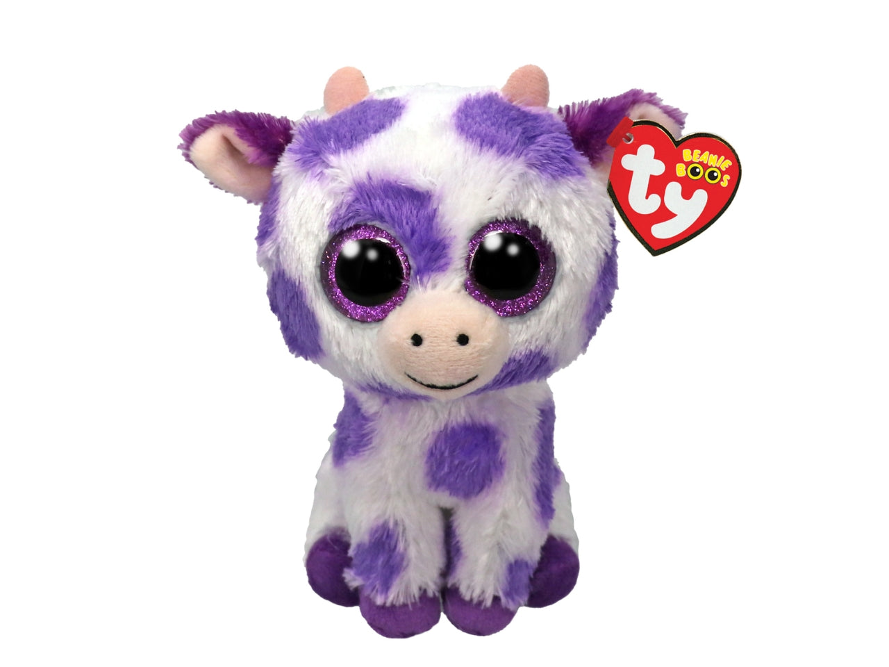 Peluche Ty Beanie Boos Ethel Mucca a macchie con occhioni viola glitterati viola 15 cm