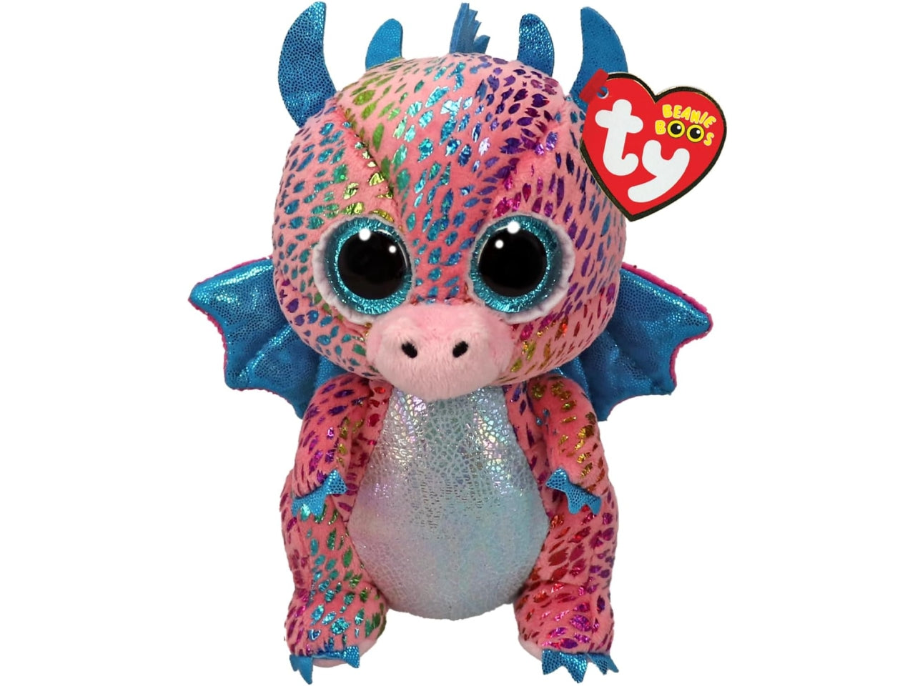 Ty Peluche Beanie boos Flint, drago con occhi glitterati, rosa e celeste, 15cm