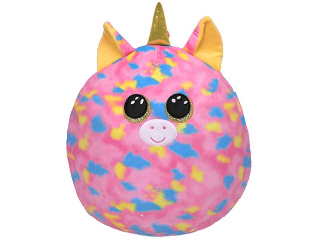 Peluche Ty Squishy Beanies Fantasia Unicorno con corno dorato glitterati rosa 33 cm