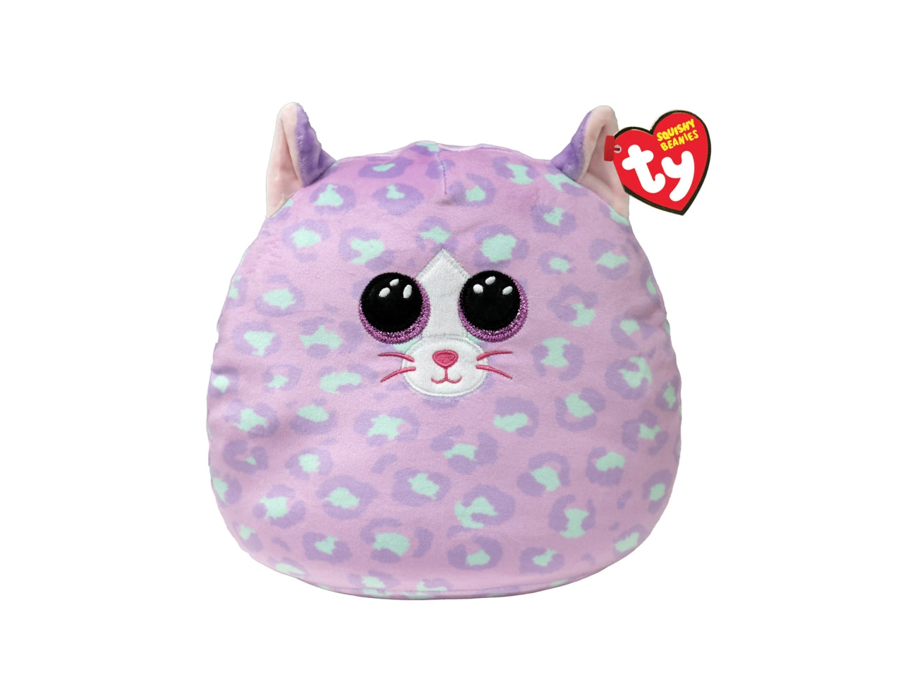 Peluche Ty Squishy Beanies Fiona Gatto con occhioni zampine orecchie e collare glitterato rosa e bianco 28 cm