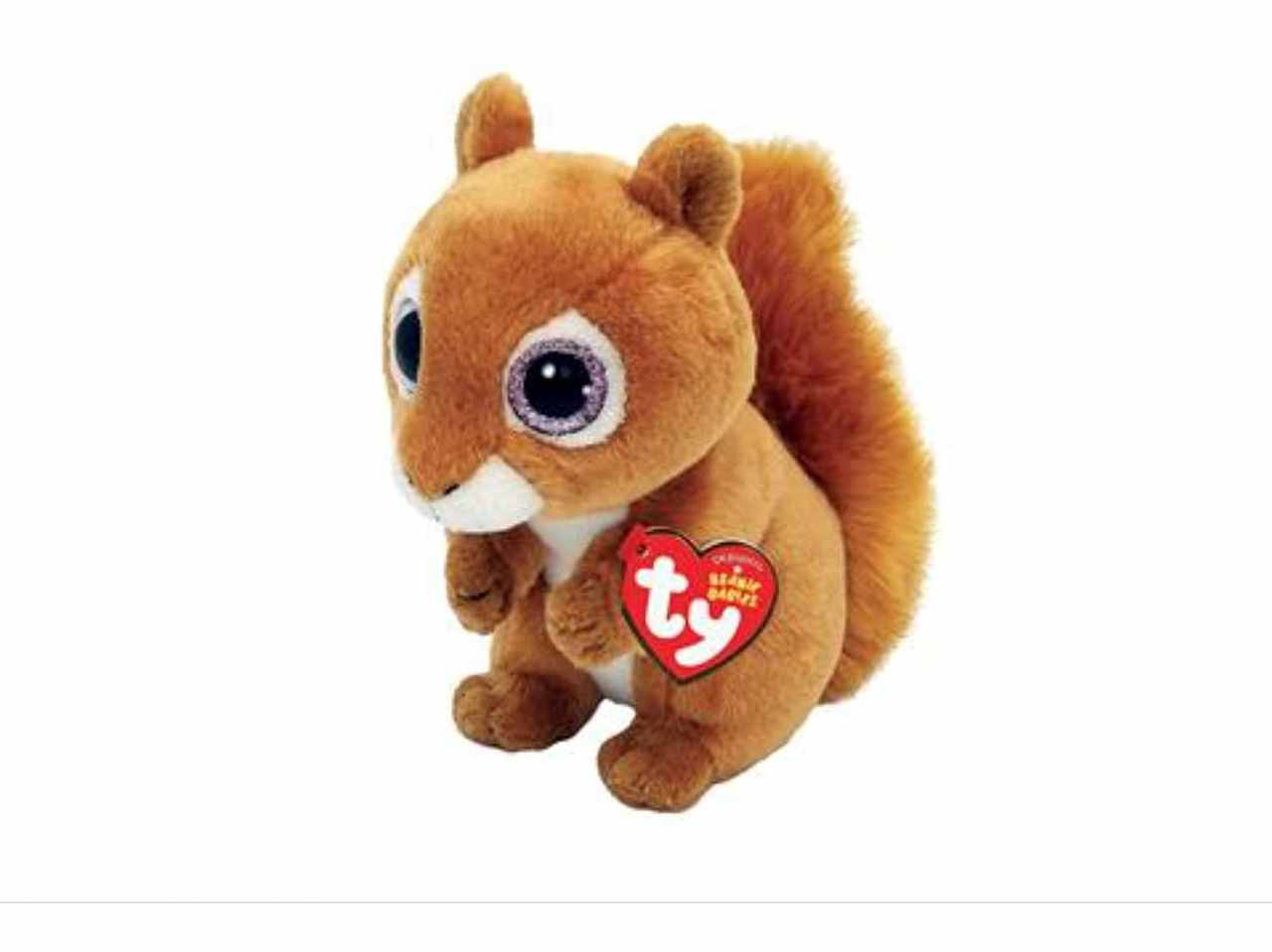 Peluche Ty Beanie Babies Squire Scoiattolo con occhi viola glitterati marrone 15 cm