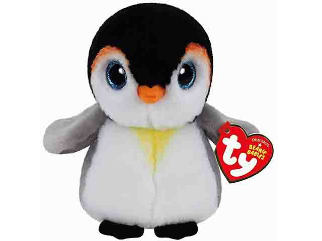 Peluche Ty Beanie Babies Pongo Pinguino con occhi glitterati bianco e grigio 15 cm