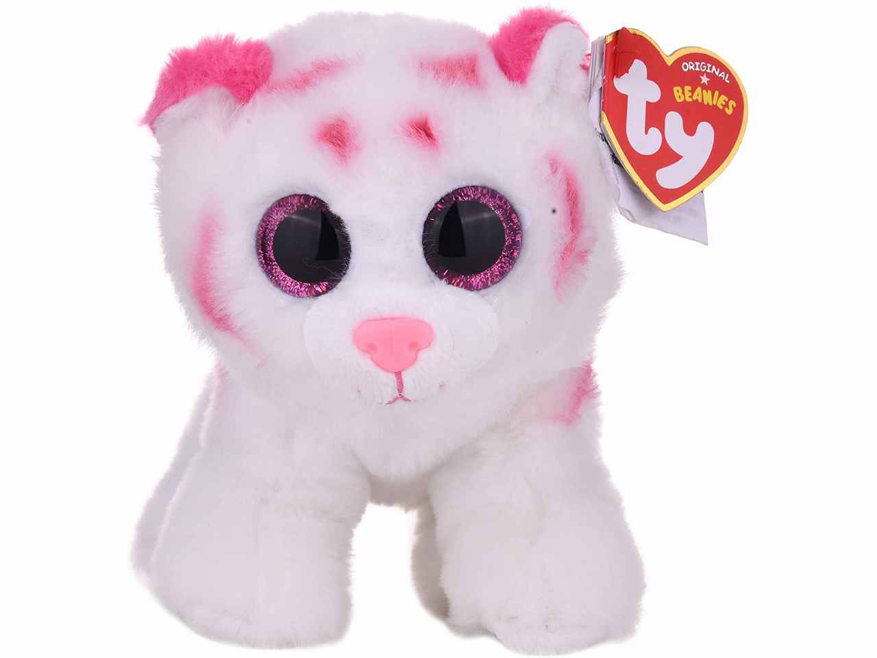 Peluche Ty Beanie Babies Tabor Cucciolo di Tigre con occhioni rosa glitterati bianco e rosa 15 cm