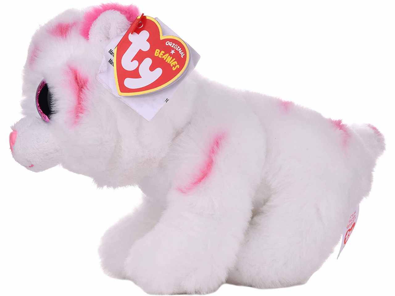 Peluche Ty Beanie Babies Tabor Cucciolo di Tigre con occhioni rosa glitterati bianco e rosa 15 cm