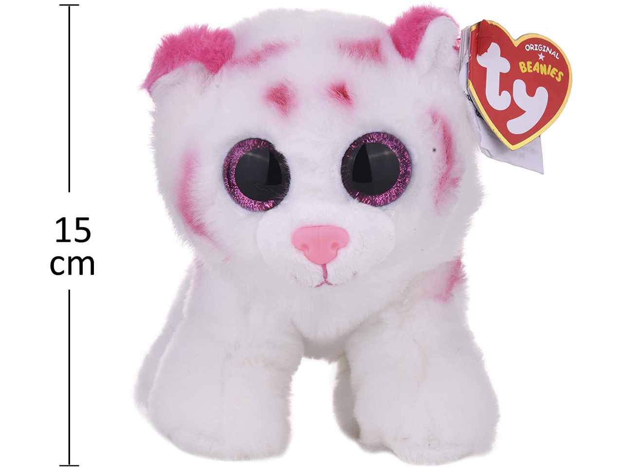 Peluche Ty Beanie Babies Tabor Cucciolo di Tigre con occhioni rosa glitterati bianco e rosa 15 cm