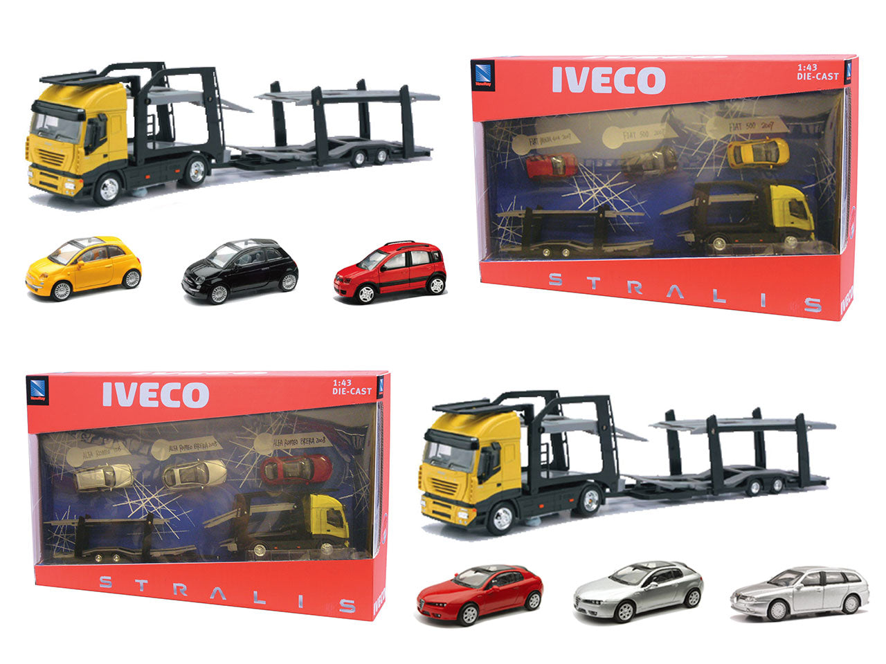Iveco stralis twin car carrier con 3 alfaromeo in scala 1:43