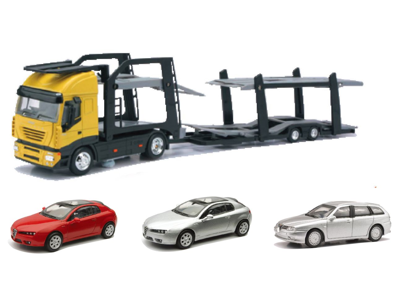 Iveco stralis twin car carrier con 3 alfaromeo in scala 1:43