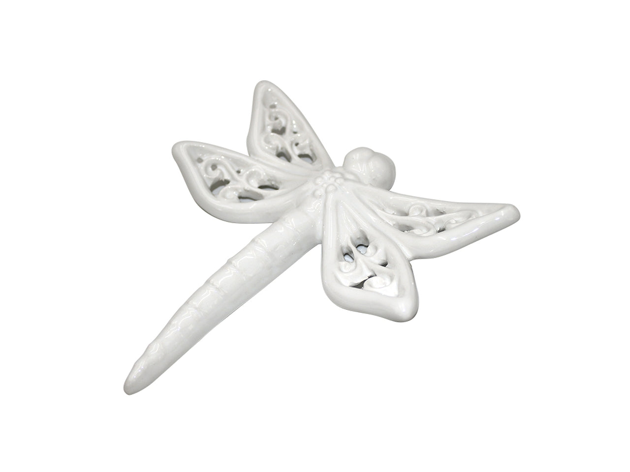 Libellula decorativa da parete stile mediterraneo bianco in ceramica 10.5x10 cm - Souvenir Planet