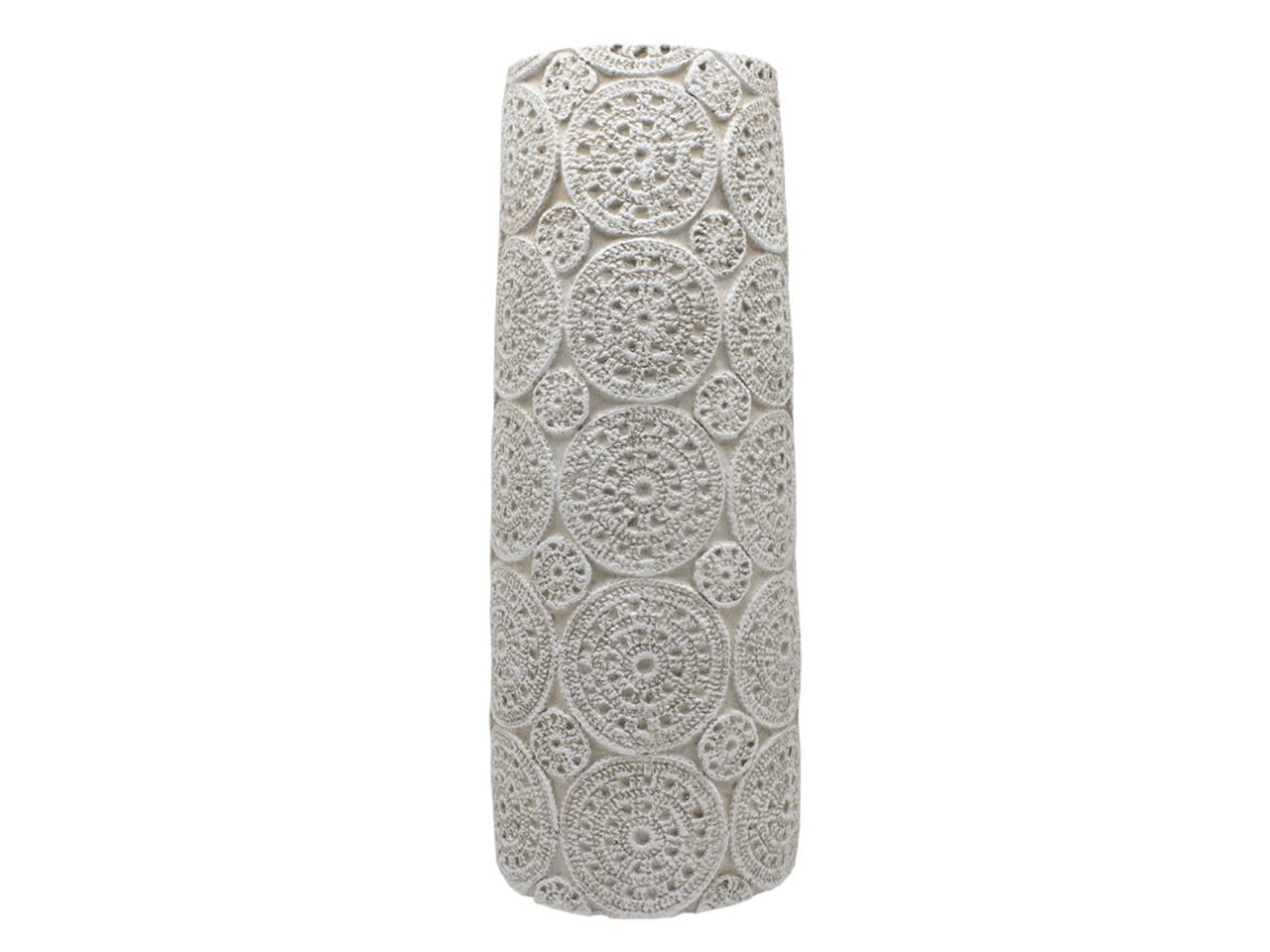 Vaso decorativo boho in poliresina bianco sporco forma cilindrica con lavorazione simil rosoni 16,5x49 cm - Souvenir Planet
