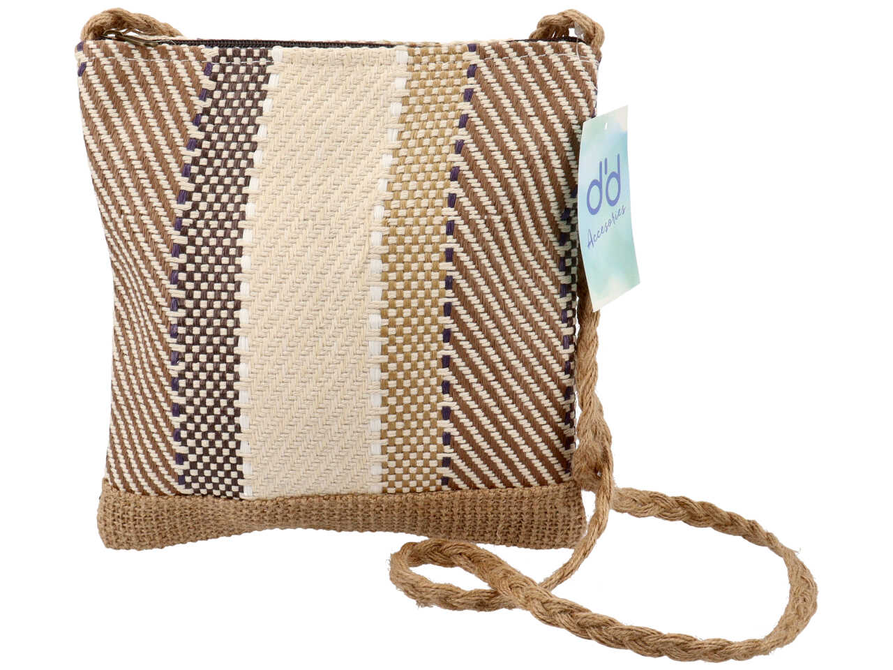 Borsa a fascia in juta rigata 22x23cm colore naturale