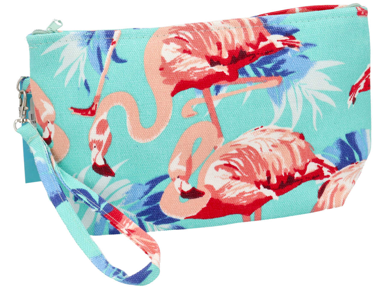 Pochette con disegno fenicotteri colore acqua