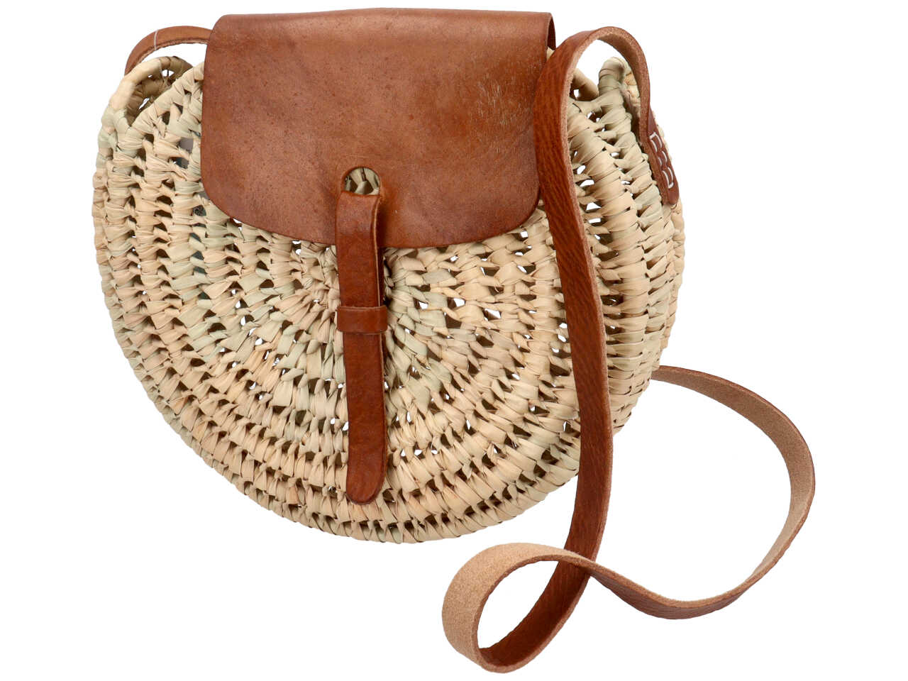 Borsa rotonda con patta in pelle d.25cm