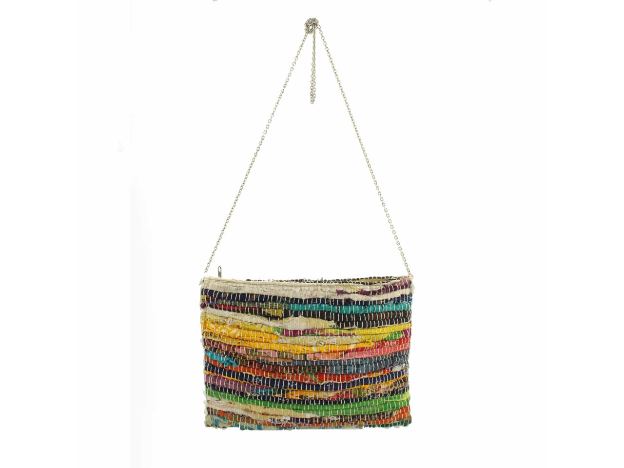 Borsa bandolera in tessuto multicolor jarapas donna con tracolla in treccia di cotone, chiusura zip 23x32x5 cm - Missander