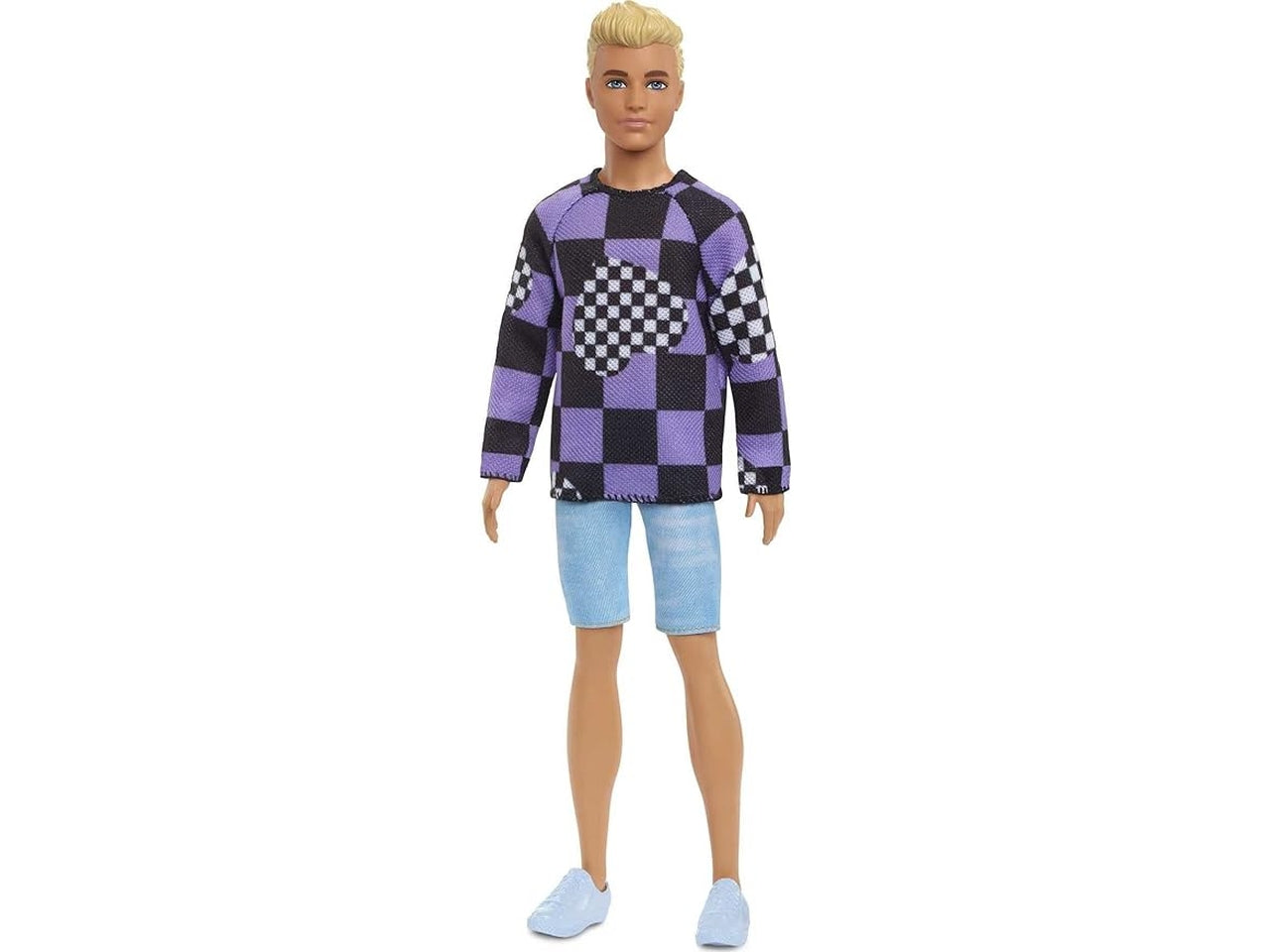 Ken fashionistas con maglione a quadri e jeans, 30 cm per bambini da 3+ anni, Barbie Mattel