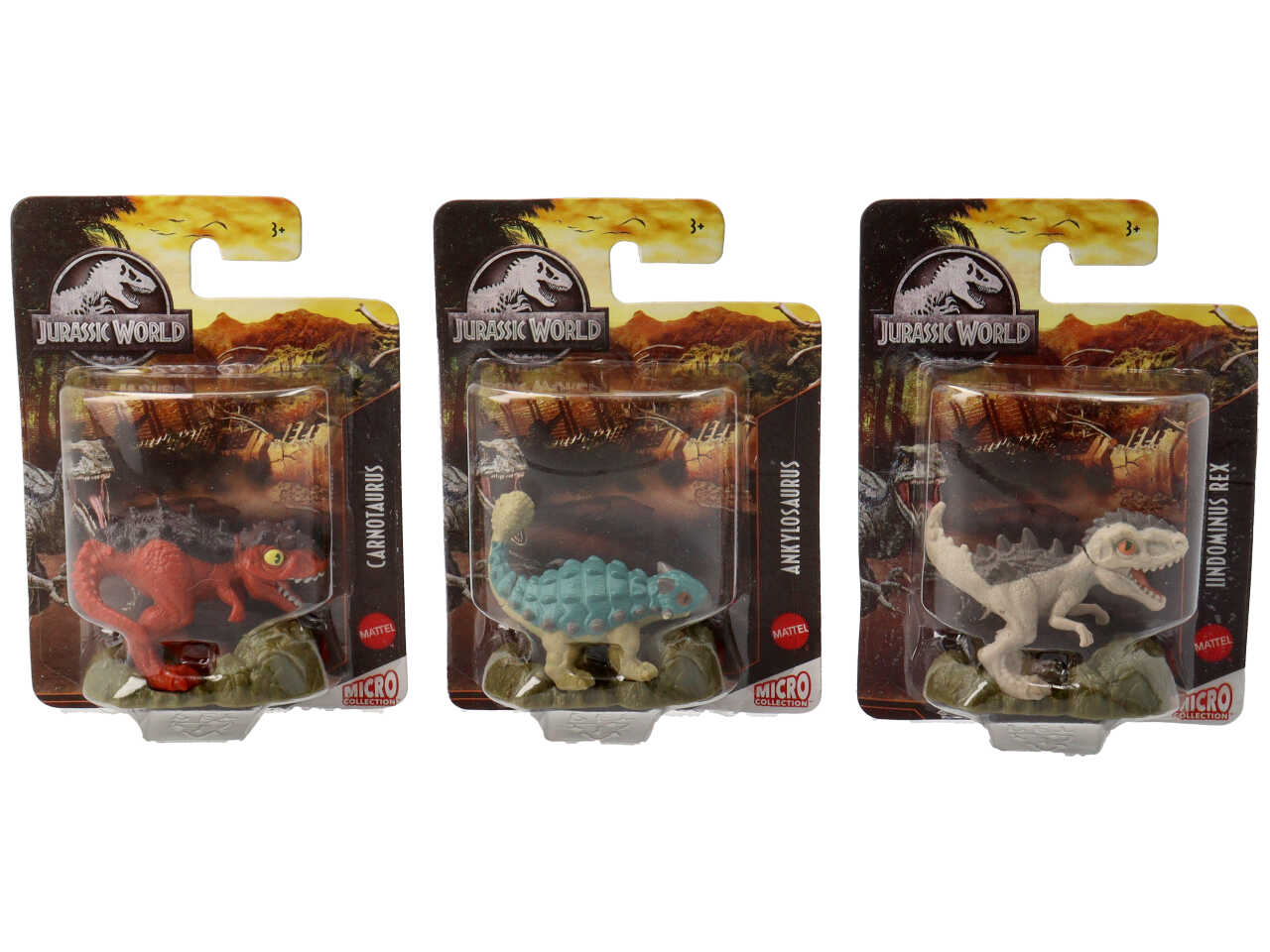 Dinosauro Jurassic World micro collection Mattel - 6 figure assortite - Plastica - Multicolor - 3+ - Scatola con vetrina - Dimensioni 5,5x4,5x2,5 cm - Tyrannosaurus Rex, Velociraptor Blue, Ankylosaurus, Indominus Rex, Carnotaurus, Stegosaurus